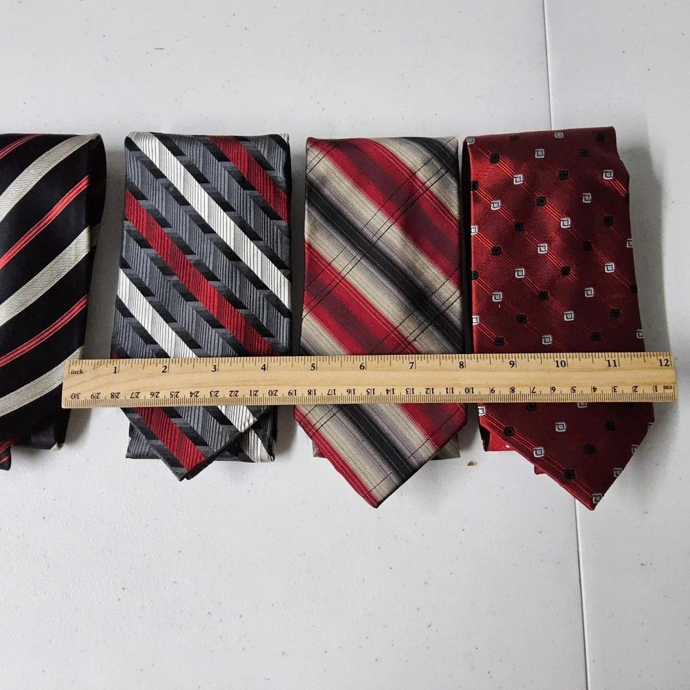 Jos A Bank Perry Ellis Pierre Cardin Ties Mens OS Red Black Striped Silk 4pc Lot